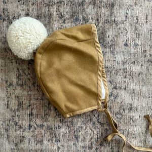 Briar Baby Bonnet in Camel Pom Bonnet Cotton-Lined 2-4 Y